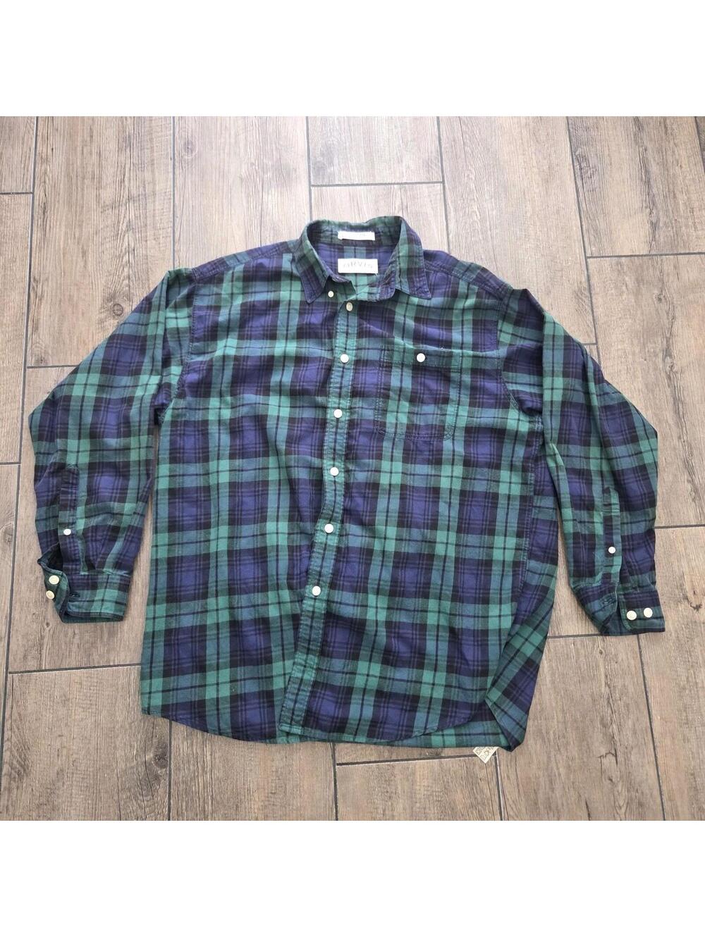 Orvis Button Down Shirt Mens L Multicolor Plaid Long Sleeve Cotton Green Blue